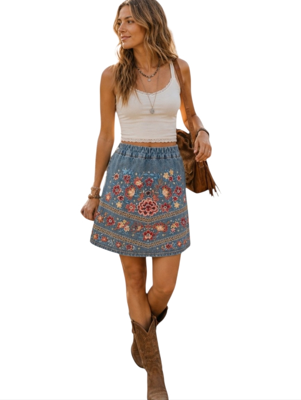 Rockin C Floral Embroidered Denim Mini Skirt Cowgirl Romance Sz S Hippie Boho - Picture 3 of 13